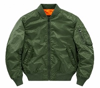 Blouson Bomber Homme Bleu Marine Personnalisé avec Logo Brodé, Blouson Aviateur Classique Zippé avec Poche Utilitaire sur la Manche Vente en Gros OEM
