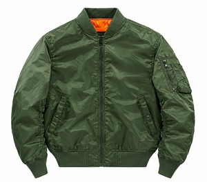 Chaqueta Bomber Azul Marino Personalizada para Hombre con Logotipo Bordado, Chaqueta de Piloto Clásica con Cierre y Bolsillo Utilitario en la Manga, Venta al Por Mayor OEM - Product Image 5