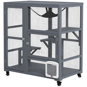 Cuccia per Gatti da Interno Marrone 39 con Tetto Apribile e Ruote, Recinto Rettangolare Solido per Animali Domestici - Criceti, Conigli, Polli, Cani - Product Image 1