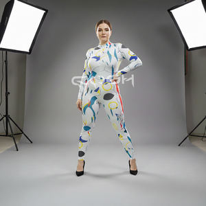 Mono de Manga Larga con Estampado Geométrico Abstracto Personalizado OEM para Mujer, Cuello Alto, Elástico, Sublimado, Ajustado, Enterizo - Product Image 5