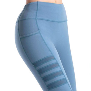 High Quality Quick Dry Women <b>Blue</b> Sports Set Tummy Control Fitness Leggings High Impact Sports <b>Bra</b> Mesh Activewear Set Wholesale - Product Image 6