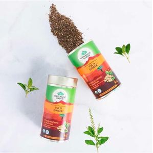 Organic India Tulsi Ginger Tea 100g Rich in Antioxidants Supports Digestion Stress Relieving Helps Boost <b>Metabolism</b> Caffe - Product Image 3