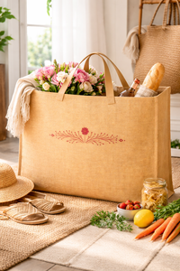 <b>Extra</b> <b>Large</b> Natural Jute Tote Bag Red <b>Print</b> Eco Friendly Reusable Wedding Shopping Grocery Bag Heavy Duty Wholesale AMANI - Product Image 2