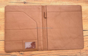 Hot Selling A4 A5 Size File Cover Portfolio Papers Documents <b>Organiser</b> High Quality Soft Leather Cover With Tooling & Pockets - Product Image 5