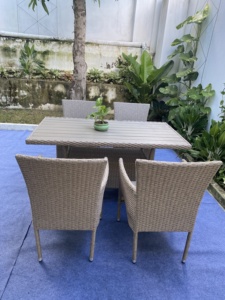 Modern Waterproof Rattan <b>Dining</b> Garden Set with Steel Frame for 1 Table 4 <b>Chairs</b> Cushions for Outdoor Patio & Courtyard - Product Image 4