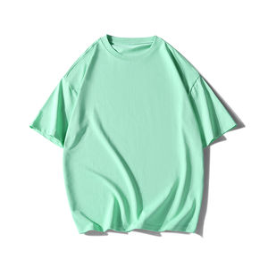 T-shirts pour hommes surdimensionnés, dernière conception OEM ODM, tissu 100% coton de haute qualité, couleur bleu uni, col rond, pour hommes - Product Image 3