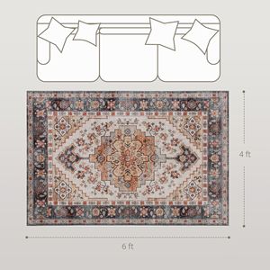Tappeto a Pelo Lungo 4x6 Antiscivolo con Stampa Boho e Motivo a Medaglione, Marrone Fulvo, Lavabile in Lavatrice per Soggiorno e Camera da Letto - Product Image 3