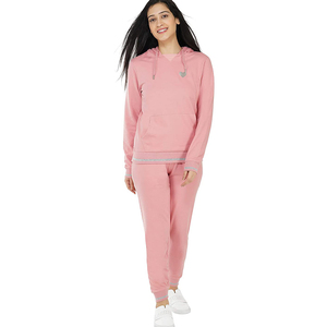 Chándal Rosa con Capucha para Mujer, 100% Algodón, Manga Larga, Color Sólido, Sudadera Informal con Bolsillos Laterales, Ropa de Otoño - Product Image 1