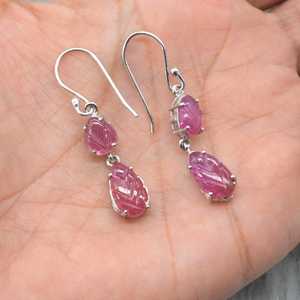 Boucles d'oreilles pendantes élégantes en argent sterling 925, plaquées argent, avec pierres précieuses rubis rouges, faites à la main pour femmes et jeunes filles, idéales pour les mariages et les fêtes. - Product Image 3