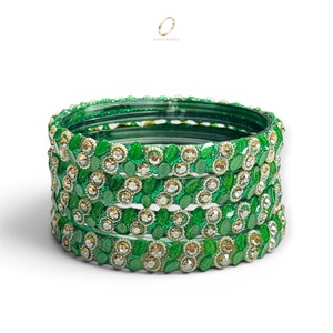 Lot de Bracelets Ovale en Verre Cachemire Vert Tendance Unisexe de Qualité Supérieure pour Mariage Indien par Viral Jelly - Product Image 2