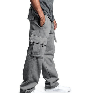Men's Black Cargo Sweatpants Elastic Waist Multiple Pockets Casual Autumn Wear Cotton Bamboo Fiber Midweight Knitted Fabric - Product Image 5