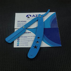 Navaja de Afeitar Plegable Recta de Acero Inoxidable con Recubrimiento Azul para Hombre, Herramienta de Afeitado Profesional para Barberos, Venta al Por Mayor - Product Image 5