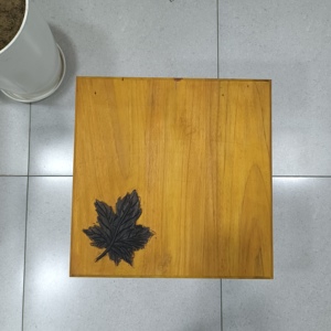 Modern <b>Wooden</b> Side Table With Leaf Inlay Contemporary Design Living Room Furniture Durable Metal Legs - Product Image 3