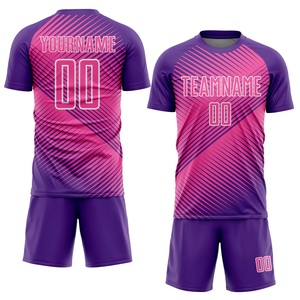 Camiseta de Fútbol Sublimada Personalizada de Primera Calidad, Diseño Geométrico Morado y Rosa, Cuello Redondo, Manga Corta, Unisex, para Adultos - Product Image 1