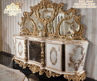 Console en bois de teck doré avec miroir, Design victorien, sculpté à la main, Style européen