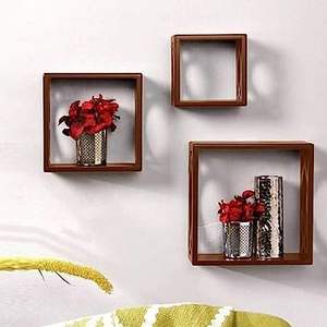 ชั้นวางติดผนัง ชั้นวางลอยตกแต่ง ชุดชั้นวางติดผนังทรงสี่เหลี่ยม 3 ชิ้น สำหรับตกแต่งห้องนั่งเล่นและห้องนอน (สีน้ำตาล) - Product Image 2