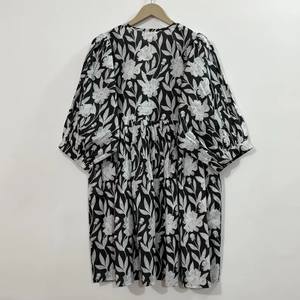 Vestido Casual Midi para Mujer, Tejido 100% Algodón, Liso, Manga Corta, Cintura Imperio, Estilo Babydoll, Cuello en V, Holgado, Funcional - Product Image 5