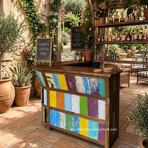 Table de bar en bois de bateau recyclé, écologique, durable, rustique, en bois récupéré, pour la maison, le restaurant, le café, le bar, mobilier de bar commercial - Product Image 5