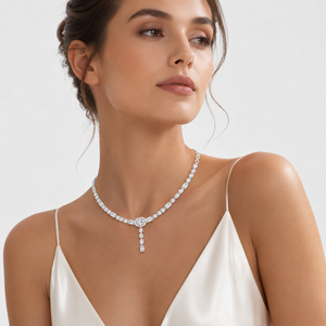 Luxury 925 Sterling Silver Lab Grown Diamond Emerald Cut Tennis Necklace Rhodium Plated IGI Certified Bridal Wedding Anniversary - Product Image 2