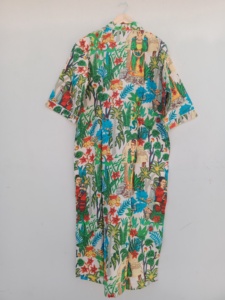 Kimono de algodón con estampado de selva en blanco | Bata de algodón hecha a mano |   Ropa de estar por casa de algodón estampada - Product Image 4