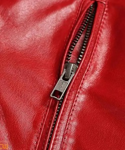 Chaqueta de Cuero Roja con Forro de Borrego para Hombre, Elegante - Product Image 3