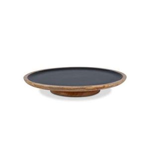 Support à gâteau moderne en émail blanc et bois |   Socle rond pour dessert |   Support de présentation de gâteau de mariage rustique |   Plateau de service artisanal - Product Image 4