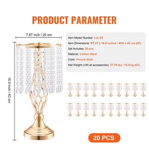20 Pezzi Supporto Floreale in Metallo Dorato Alto 43cm/16.9 Pollici, Vaso per Fiori in Cristallo, Centrotavola per Matrimoni, Decorazioni da Tavola - Product Image 5