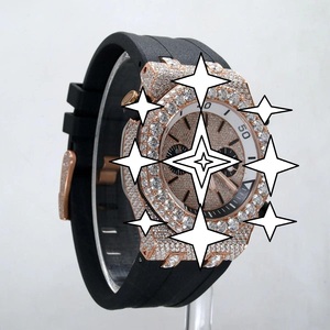 <b>Automatic</b> Luxury Silicone Band Stainless Steel <b>Chronograph</b> Watch Crystal Mechanical Movement Fully Moissanite Bracelet Hip Hop S - Product Image 2