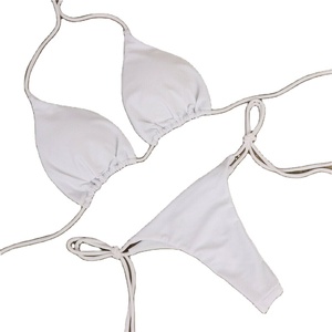 Traje de baño de dos piezas para mujer, de cintura alta, con efecto push-up, diseño de triángulo, con vendaje frontal, de spandex, informal y cómodo, con cuello en V profundo y tejido acanalado. - Product Image 6