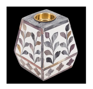 Porte-bougie à incrustations osseuses, design moderne, motif feuille, artisanat exceptionnel, prix abordable - Product Image 1