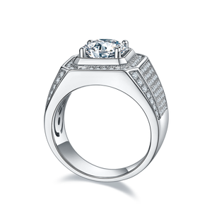 Anillo de Compromiso y Boda Personalizado para Hombre en Plata de Ley 925 con Brillantes Diamantes Multicolores y Moissanita, Estilo Hip Hop - Product Image 4