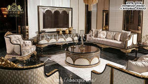 Conjunto de sofá tallado a mano estilo americano para sala de estar, juego de 5 plazas, acabado dorado brillante - Product Image 2