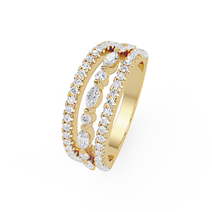Luxury Rings 14K <b>Solid</b> Gold Three Row Stack Rings Lab Grown Diamond Round Marquise Accent Band Wedding Rings Anniversary Rings - Product Image 2