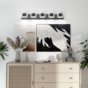 Lampada da Bagno Moderna a 5 Luci LED, Applique Nera con Downlight, Temperatura Colore 6000K per Illuminazione Sopra Specchio - Product Image 2