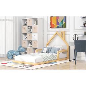 Letto in Legno Naturale a Forma di Casa con Testiera per Cameretta Bambini, Misura Singola - Product Image 4