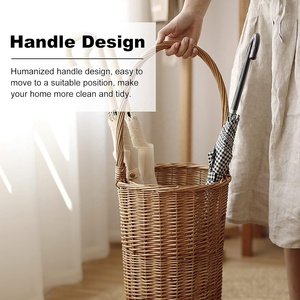 Support de parapluie en rotin tissé à la main avec poignée |   Grand panier d'entrée en osier |   Décoration de couloir de style rustique et campagnard - Product Image 5