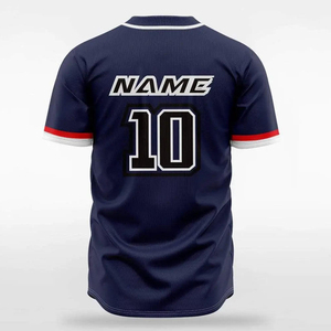 Maillot de baseball personnalisé pour homme, bleu marine, manches courtes, col en V, boutons sur le devant, respirant, 100 % polyester, fabricant OEM - Product Image 2