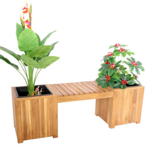 Banc en bois d'acacia en gros avec jardinières, conçu dans un style rustique pour les applications d'extérieur et de jardinage - Product Image 1