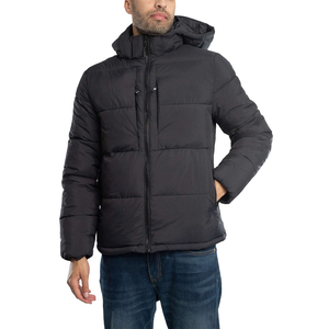 Veste matelassée écologique pour homme, idéale pour l'hiver et les activités de plein air, personnalisable, légère, résistante à l'eau, coupe-vent, à capuche, avec fermeture éclair et devant tricoté - Product Image 1