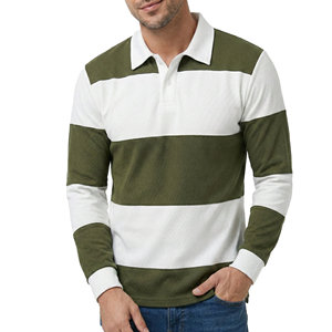 Chemises polo de rugby à manches longues rayées pour hommes, tissu piqué haute densité, vêtements personnalisés de marque, prix de gros, chemises polo pour hommes - Product Image 1