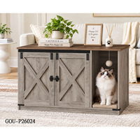 Meuble pour animaux de compagnie en bois, armoire-niche pour chat avec portes et compartiment ouvert pour chats d'intérieur, unité de rangement multifonctionnelle, style classique