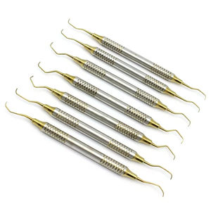 ชุดเครื่องมือกรีซีย์ คิวเร็ต สำหรับงานทันตกรรมปริทันต์ ด้ามจับกลวง สีทอง ปลายสองด้าน สำหรับอุดฟันด้วยวัสดุคอมโพสิต และเครื่องมือขูดหินปูนทางการผ่าตัด - Product Image 6