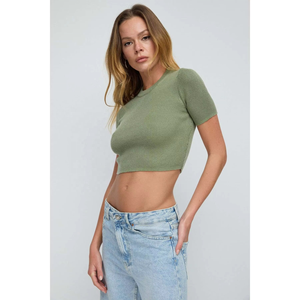 Haut tricoté écologique formel 100% polyester, col en U, coupe ajustée, manches courtes - Product Image 2