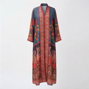 Vestido Abaya Tradicional Musulmán Modesto para Mujer, Primavera, Verano, Otoño, Poliéster, Estampado Floral con Diamantes, Elegante, Venta al Por Mayor - Product Image 1