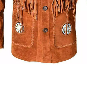 <b>Men's</b> Vintage <b>Suede</b> Leather <b>Jacket</b> With Fringe And Embroidery Turn-down Collar Regular Fit Autumn Outerwear - Product Image 2