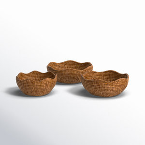 DreamCraft Handmade Rustic Set of 3 Woven Rattan Serving Bowls and Decorative <b>Baskets</b> From Vietnam for Serving or <b>Display</b> - Product Image 1