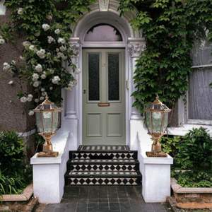 20\" H Golden <b>Solar</b> Powered LED Outdoor <b>Lantern</b> Elegant Vintage Glass Design for <b>Garden</b> Paths Yards Patios-2-Pack - Product Image 3