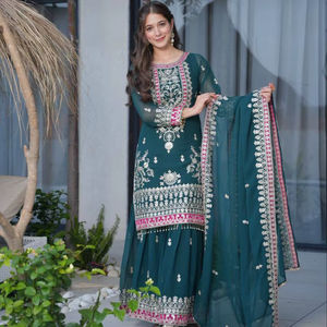 Nouvelle Arrivée 2026 : Ensemble Sharara en Georgette Brodé, Style Bollywood Salwar Kameez, Prêt-à-porter pour Femme, Robe de Fête et de Mariage, Séchage Rapide - Product Image 1