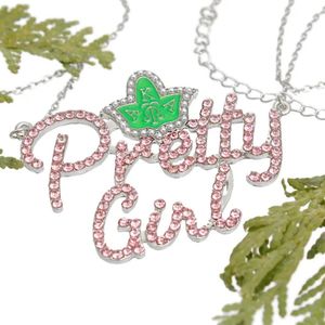 <b>Pink</b> Pretty Girl Pendant <b>Necklace</b> Women Fashion Jewelry Crystal Charm Chain <b>Necklace</b> Elegant Accessory Gift for Party - Product Image 5