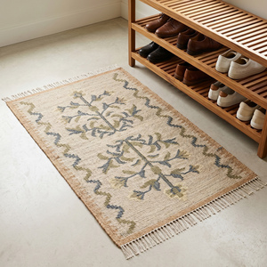 Modern Handmade Jute Anti-Slip <b>Thick</b> <b>Pile</b> <b>Rug</b> Geometric Pattern Decorative Border Textured Area Carpet Living Room Bedroom Decor - Product Image 4